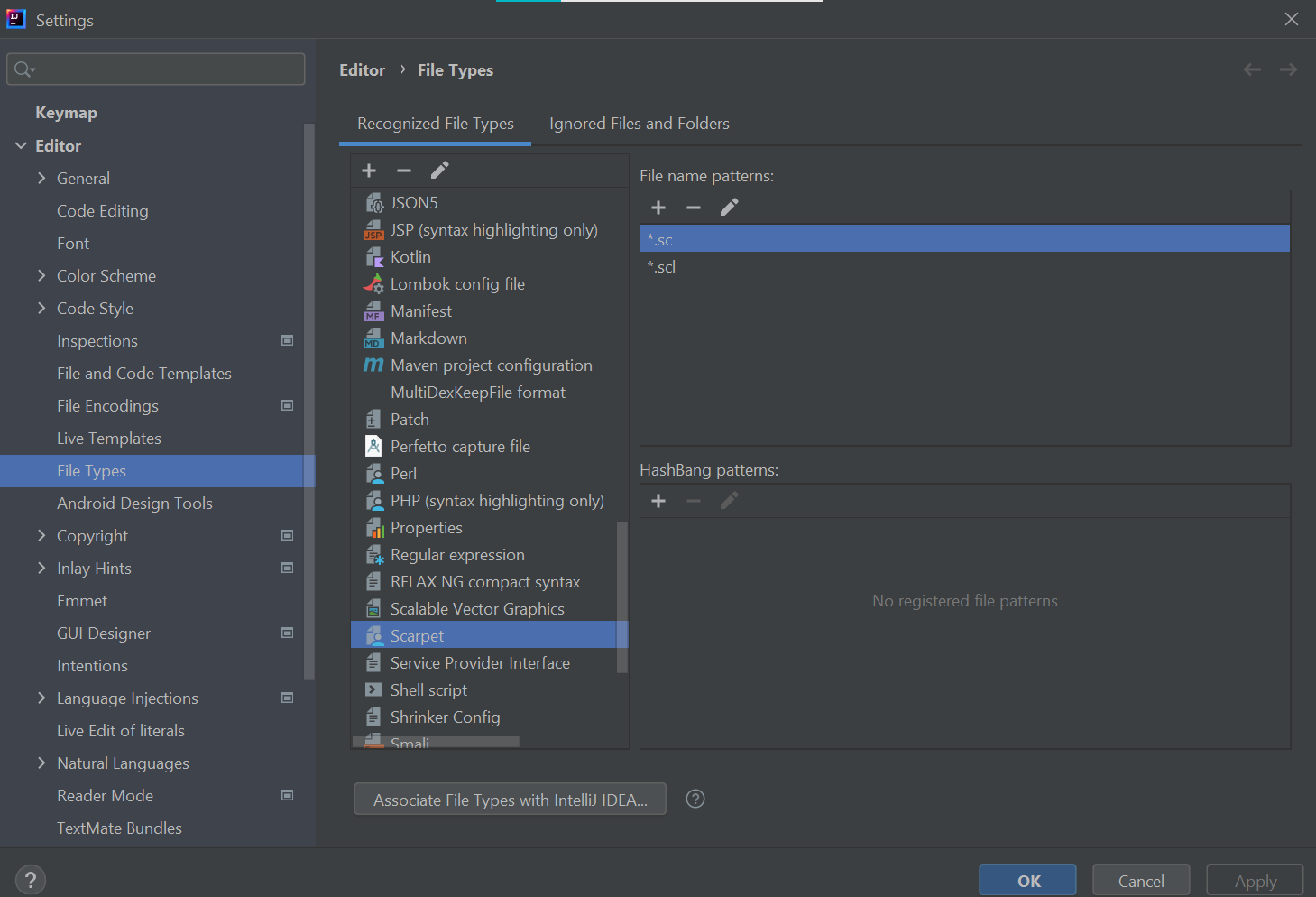 Settings -> File Types