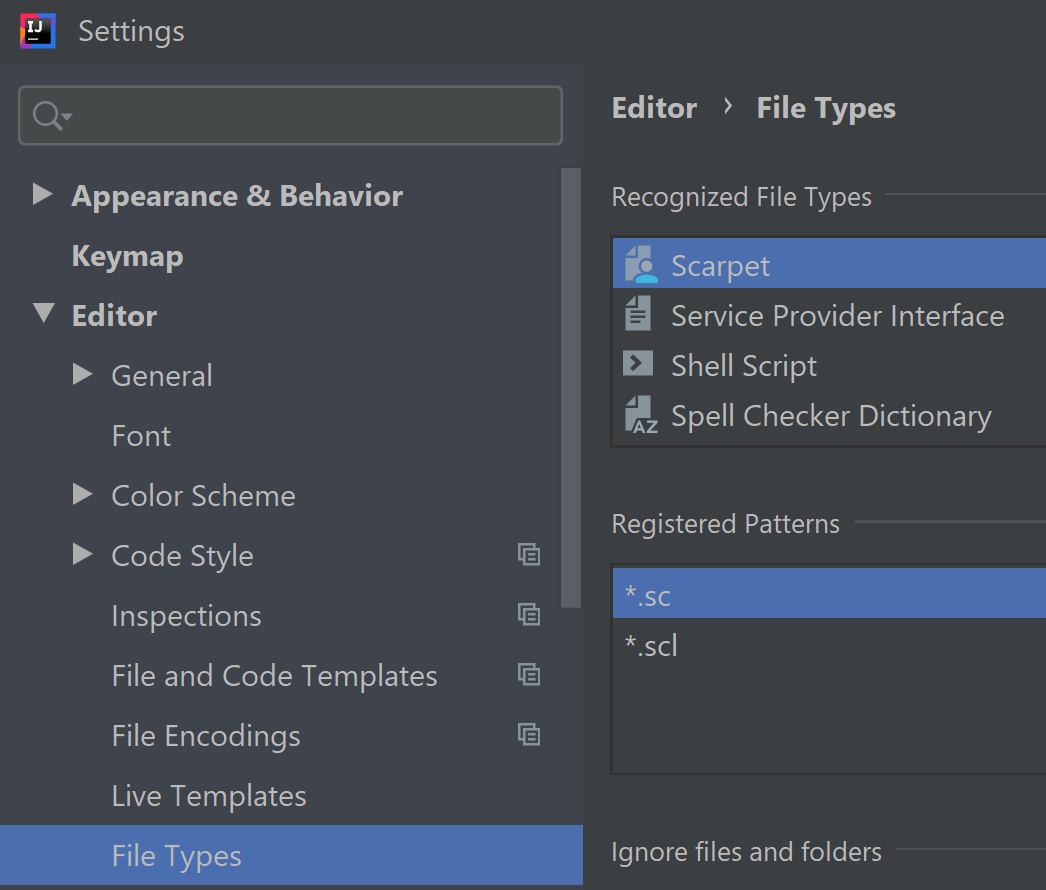 Settings -> File Types